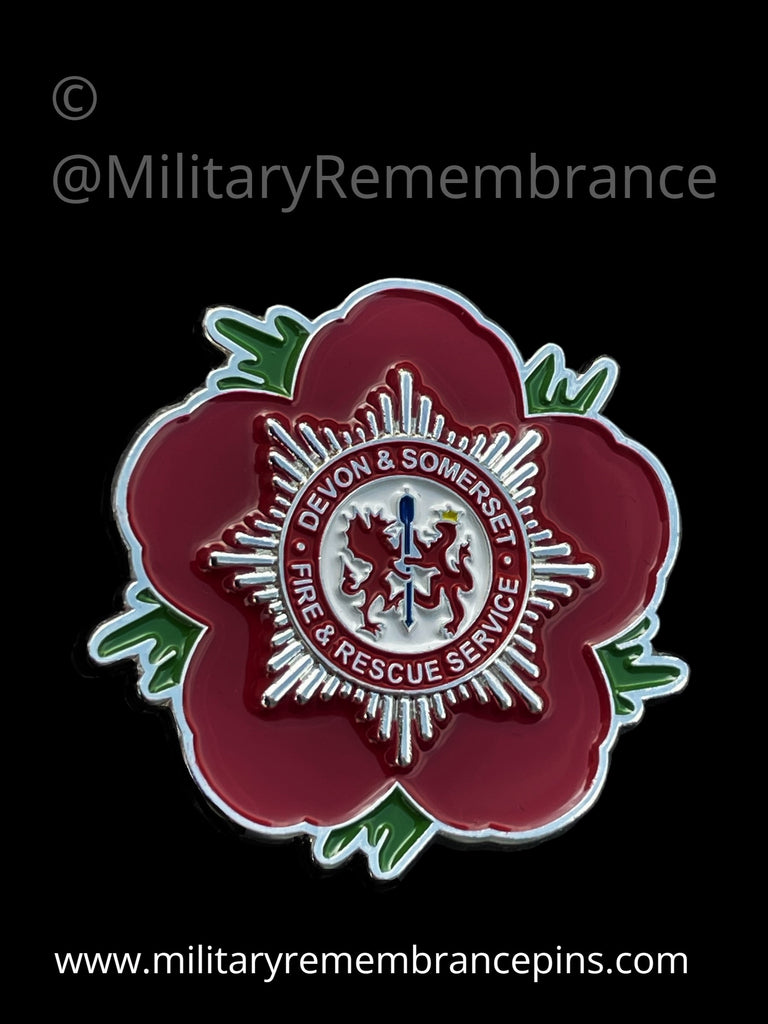 Devon County Pin Devon & Somerset Fire & Rescue Service Remembrance Flower Lapel Pin ...